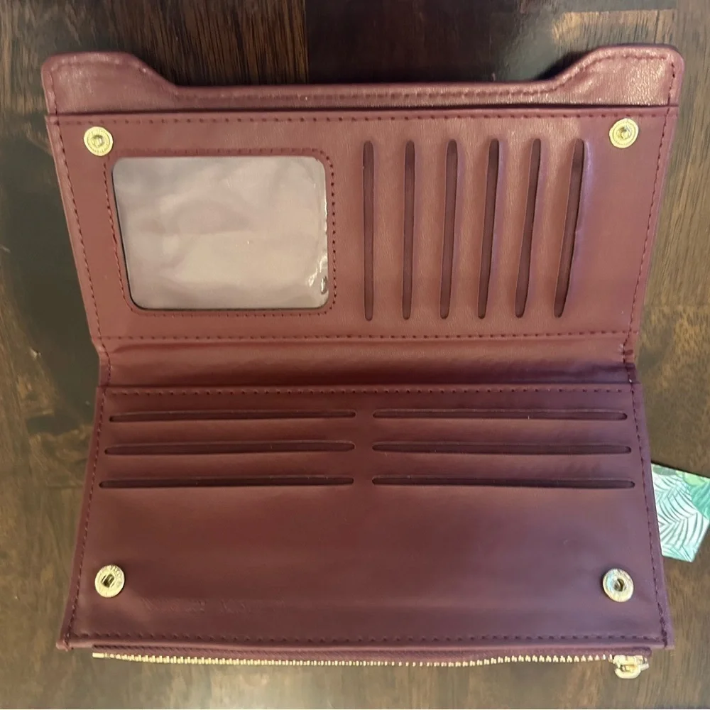 Badgley‎ Mischka Plum Vegan Leather Long Cards Wallet BM4172 MSRP 59